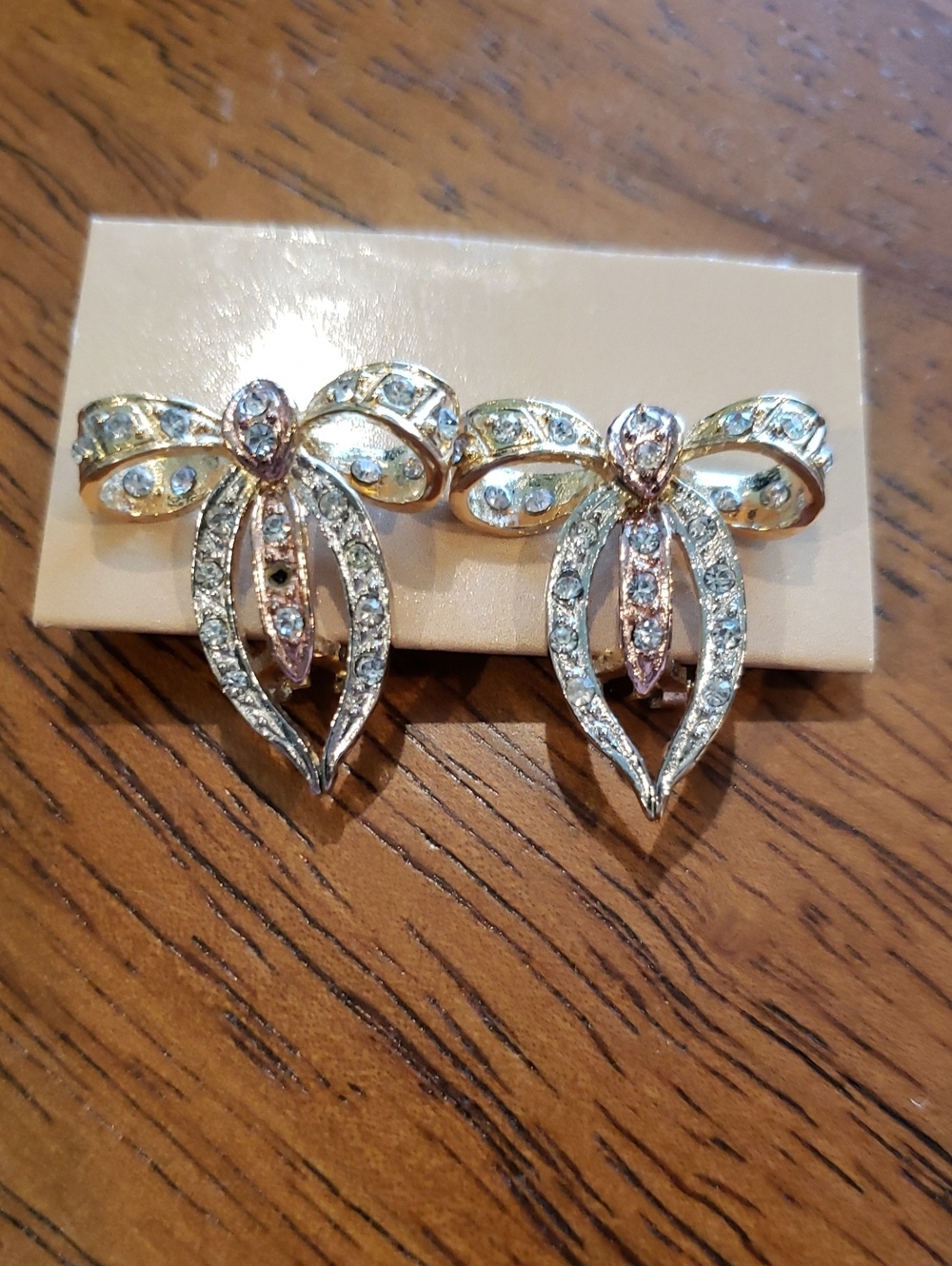 Please Read Description Gold-Tone Crystal Bow and Marquise Shape Earrings